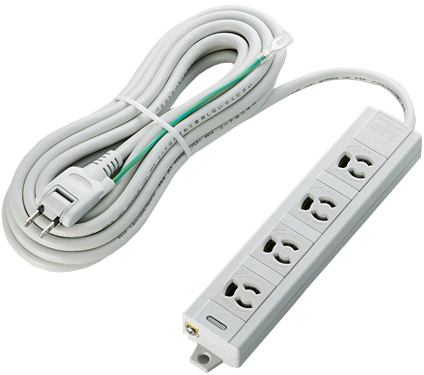 RoHS指令 3ピン対応タップ/4個口/マグネット付/抜け止め/5.0m/グレー