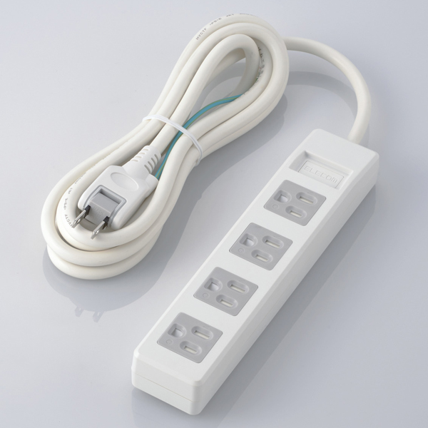 3pinタップ/ホコリシャッター付/4個口/2.5m/ホワイト