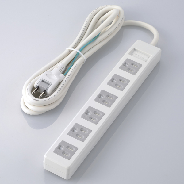 3pinタップ/ホコリシャッター付/6個口/2.5m/ホワイト