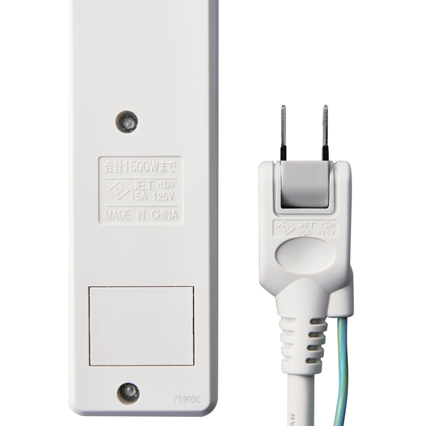 3pinタップ/ホコリシャッター付/6個口/2.5m/ホワイト