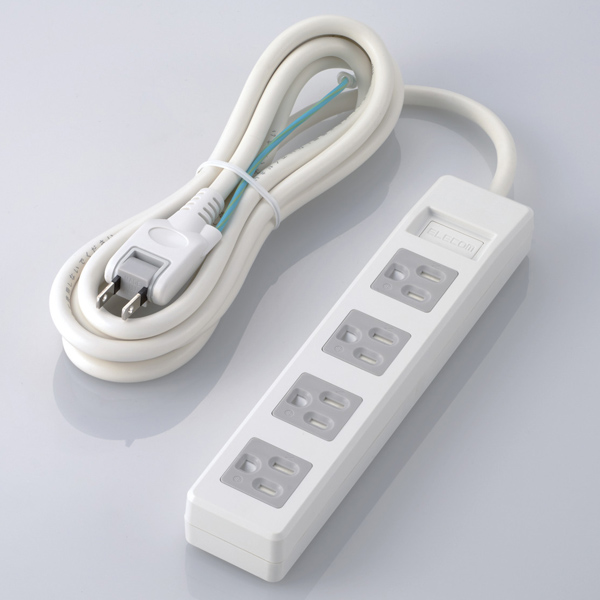 3pinタップ/マグネット付/ホコリシャッター付/4個口/2.5m/ホワイト