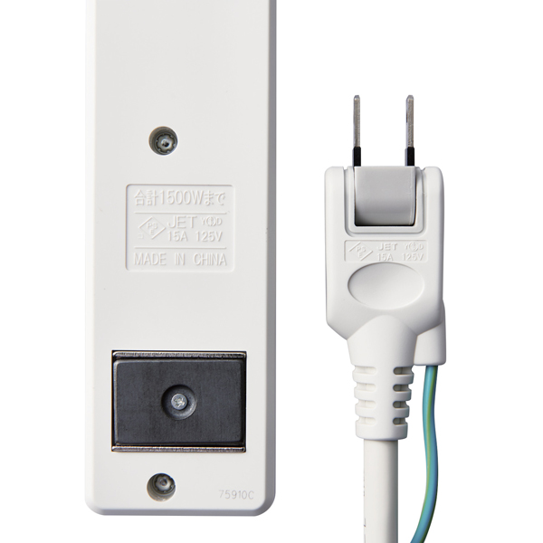 3pinタップ/マグネット付/ホコリシャッター付/4個口/2.5m/ホワイト