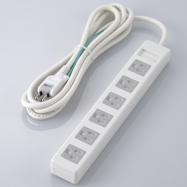 3pinタップ/マグネット付/ホコリシャッター付/6個口/2.5m/ホワイト