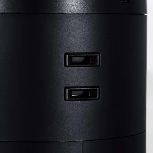 タワー型タップ/8個口/雷サージ付/ホコリ防止シャッター付/固定可能/5ポート合計出力4.8A/2.0m/ブラック