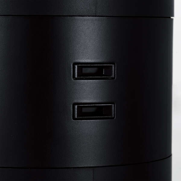 タワー型タップ/12個口/雷サージ付/ホコリ防止シャッター付/固定可能/5ポート合計出力4.8A/2.0m/ブラック