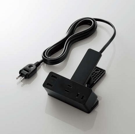 USBクリップタップ/雷サージ付/ホコリシャッター付/3個口/スイングプラグ/USB-A×2/2.4A/2.5m/ブラック