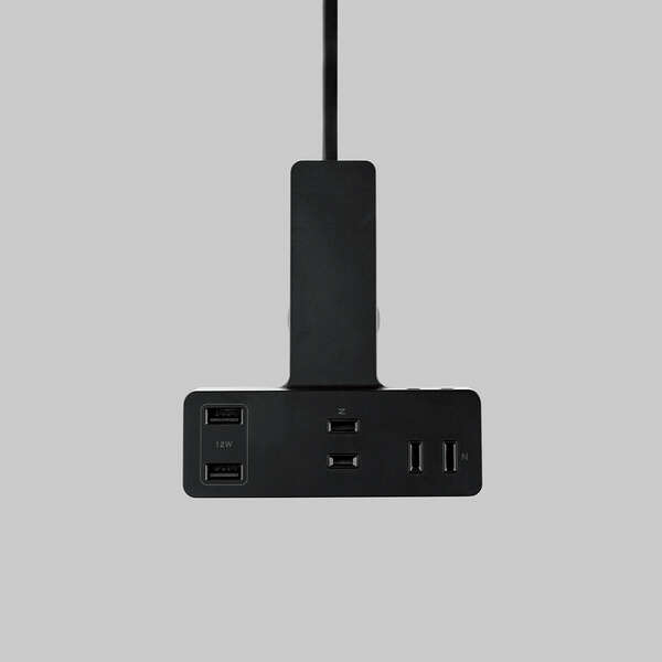 USBクリップタップ/雷サージ付/ホコリシャッター付/3個口/スイングプラグ/USB-A×2/2.4A/2.5m/ブラック