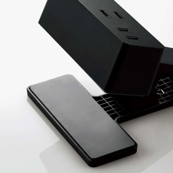 USBクリップタップ/雷サージ付/ホコリシャッター付/3個口/スイングプラグ/USB-A×2/2.4A/2.5m/ブラック