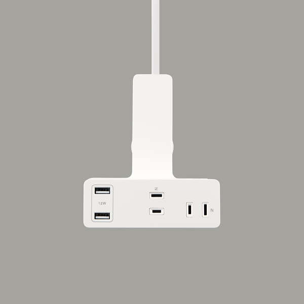 USBクリップタップ/雷サージ付/ホコリシャッター付/3個口/スイングプラグ/USB-A×2/2.4A/2.5m/ホワイト