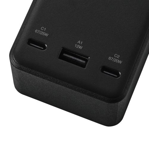 USBタップ/USB-C×2/USB-A×1/AC×3/67W/雷サージ/ホコリ防止シャッタ-/直挿し/180度スイング/ブラック