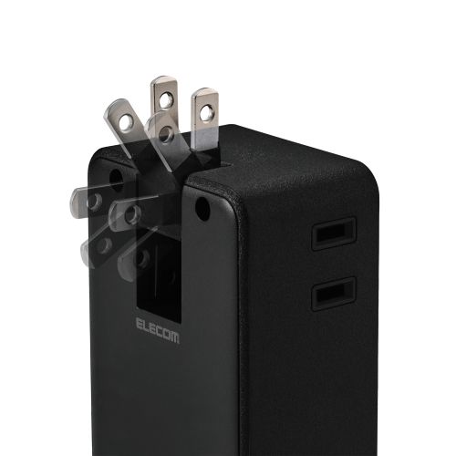 USBタップ/USB-C×2/USB-A×1/AC×3/67W/雷サージ/ホコリ防止シャッタ-/直挿し/180度スイング/ブラック