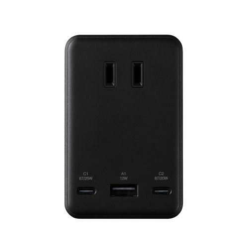 USBタップ/USB-C×2/USB-A×1/AC×3/67W/雷サージ/ホコリ防止シャッタ-/直挿し/180度スイング/ブラック
