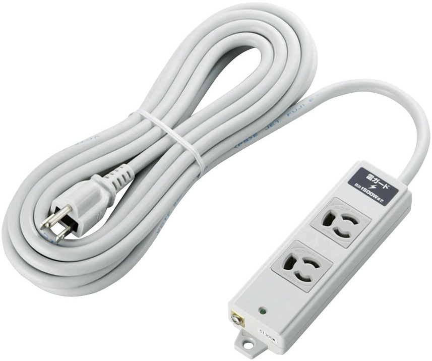 タップ/工事用/抜け止め/3P/2個口/雷ガード/マグネット付き/5m/グレー