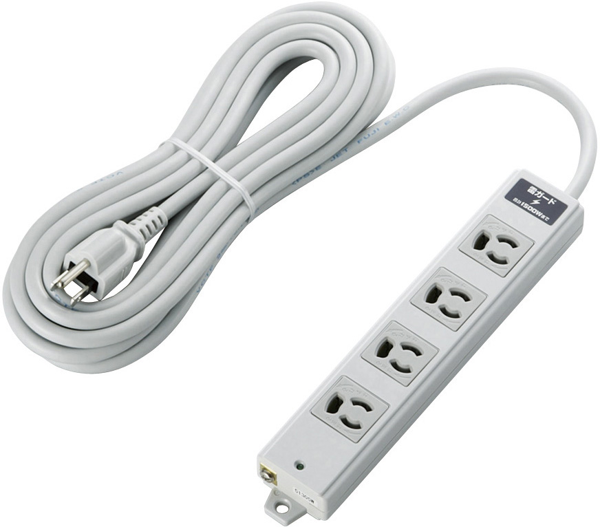 タップ/工事用/抜け止め/3P/4個口/雷ガード/マグネット付き/5m/グレー