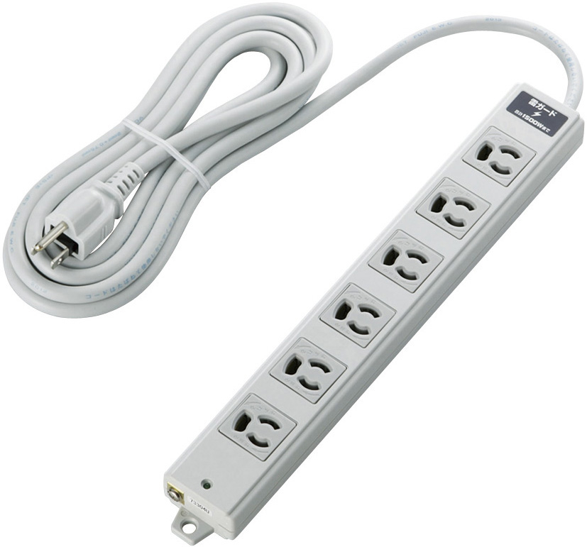 タップ/工事用/抜け止め/3P/6個口/雷ガード/マグネット付き/3m/グレー