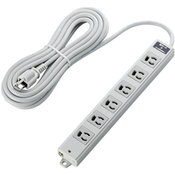 タップ/工事用/抜け止め/3P/6個口/雷ガード/マグネット付き/5m/グレー