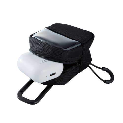 TWS用汎用コンパクトポーチ/Sサイズ/カラビナ/ファブリックタイプ/ブラック