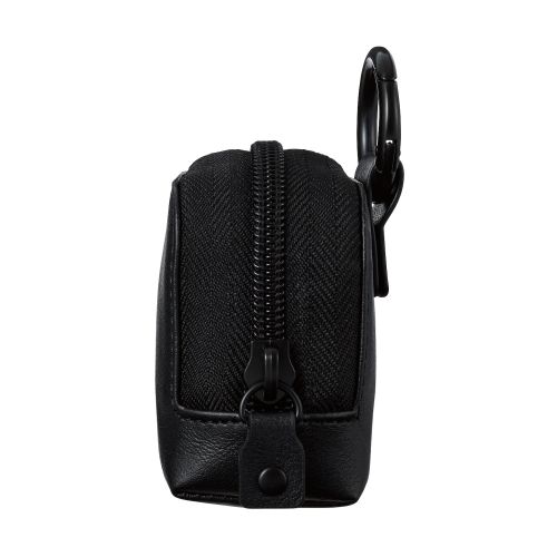 TWS用汎用コンパクトポーチ/Sサイズ/カラビナ/ソフトレザータイプ/ブラック