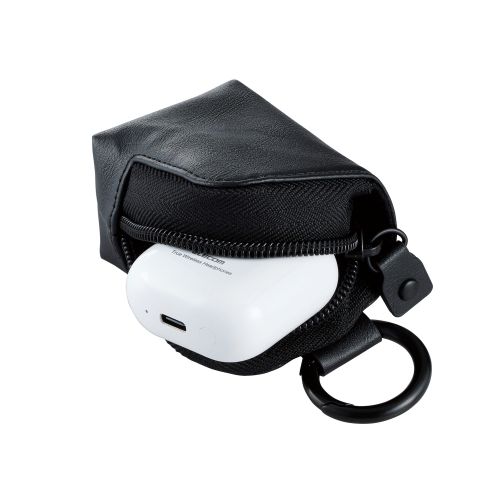 TWS用汎用コンパクトポーチ/Sサイズ/カラビナ/ソフトレザータイプ/ブラック