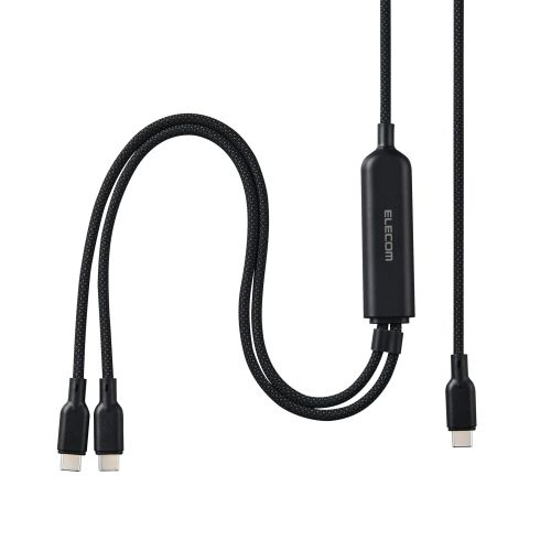 2in1 USBケーブル/Type-C+Type-C/ナイロンメッシュ/USB Power Delivery対応/最大140W/1.2m/ブラック