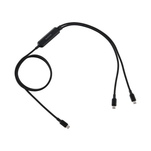 2in1 USBケーブル/Type-C+Type-C/ナイロンメッシュ/USB Power Delivery対応/最大140W/1.2m/ブラック