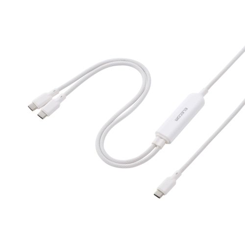 2in1 USBケーブル/Type-C+Type-C/ナイロンメッシュ/USB Power Delivery対応/最大140W/1.2m/ホワイト