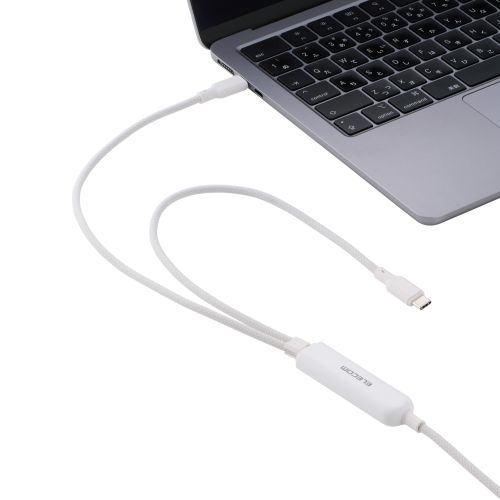 2in1 USBケーブル/Type-C+Type-C/ナイロンメッシュ/USB Power Delivery対応/最大140W/1.2m/ホワイト