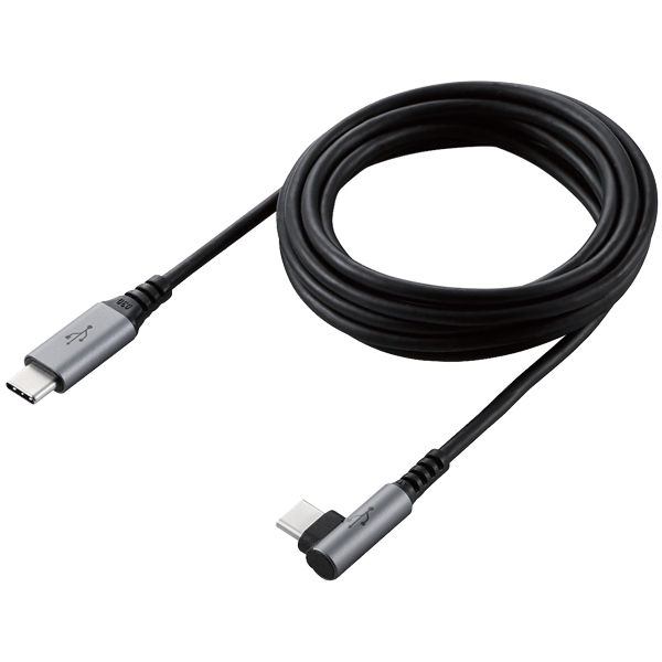 USB2.0ケーブル/C-Cタイプ/L字コネクタ/認証品/USB Power Delivery対応/3A出力/2.0m/ブラック