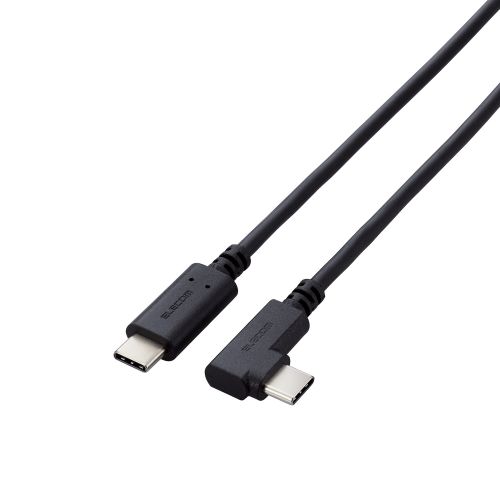USB2.0ケーブル/C-Cタイプ/認証品/USB Power Delivery対応/L字コネクタ/やわらか/0.5m/ブラック