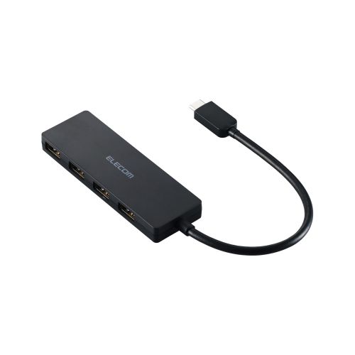 USB HUB/USB-C/USB2.0/バスパワー/4ポート/15cm/ブラック