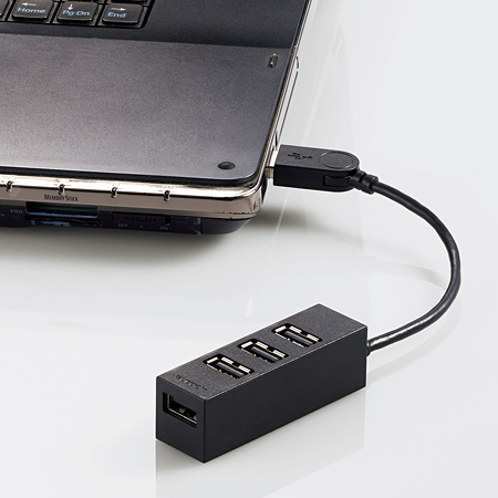 USB2.0ハブ/機能主義/バスパワー/4ポート/10cm/ブラック