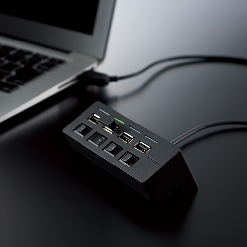 USB2.0ハブ/機能主義/個別スイッチ付/バスパワー/4ポート/100cm/ブラック