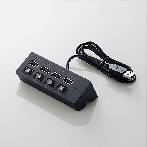 USB HUB2.0/機能主義/個別スイッチ付/セルフパワー/4ポート/100cm/ブラック