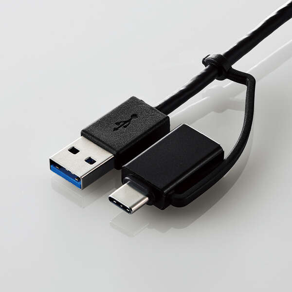 USB HUB/USB5Gbps/Type-C変換アダプタ付き/コンパクト/バスパワー/4ポート/ブラック