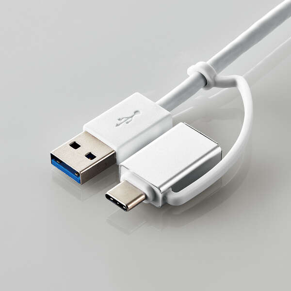 USB HUB/USB5Gbps/Type-C変換アダプタ付き/コンパクト/バスパワー/4ポート/ホワイト