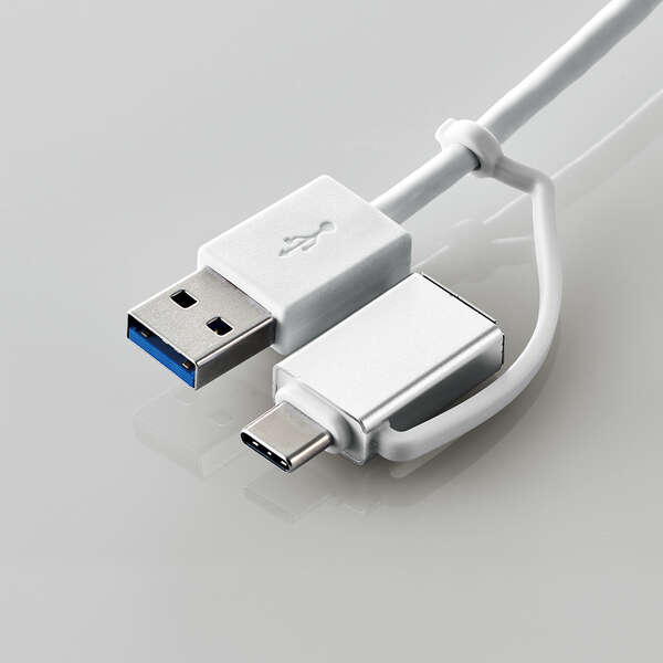 USB HUB/USB5Gbps/Type-C変換アダプタ付き/ケーブル固定/バスパワー/3ポート/ホワイト