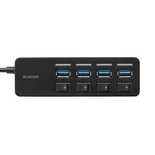 USBHUB/Type-C/USB5Gbps/個別スイッチ付/バスパワー/4ポート/30cm/ブラック