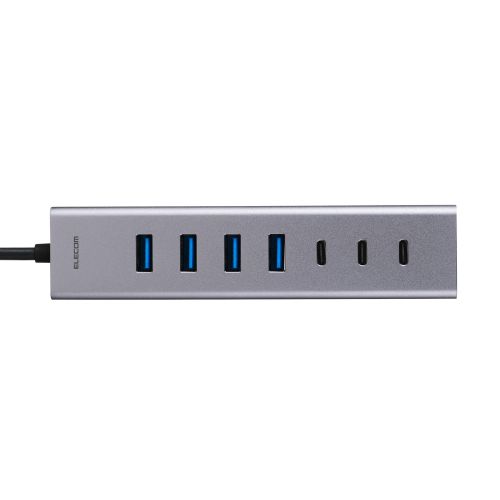 USB HUB/Type-C変換アダプタ付き/5Gpbs/USB-A×4/Type-C×3/バスパワー・セルフパワー/7ポート/シルバー