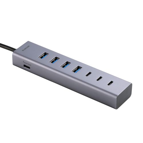 USB HUB/Type-C変換アダプタ付き/5Gpbs/USB-A×4/Type-C×3/バスパワー・セルフパワー/7ポート/シルバー