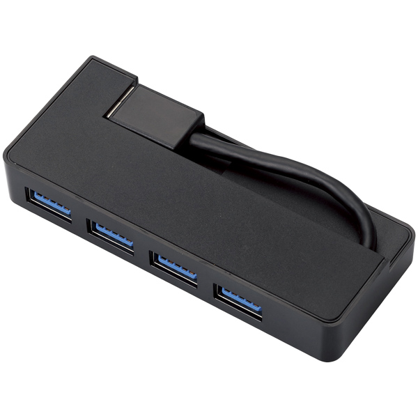 USB3.0ハブ/ケーブル収納/バスパワー/4ポート/ブラック