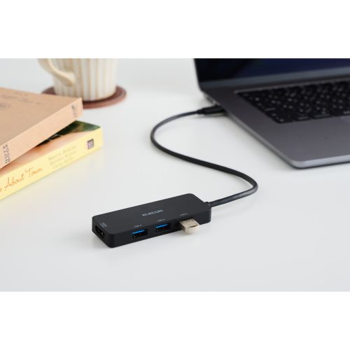 USB HUB/USB-C/バスパワー/USB-A×3/HDMI×1/30cm/ブラック