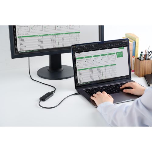 USB HUB/USB-C/バスパワー/USB-A×3/HDMI×1/30cm/ブラック