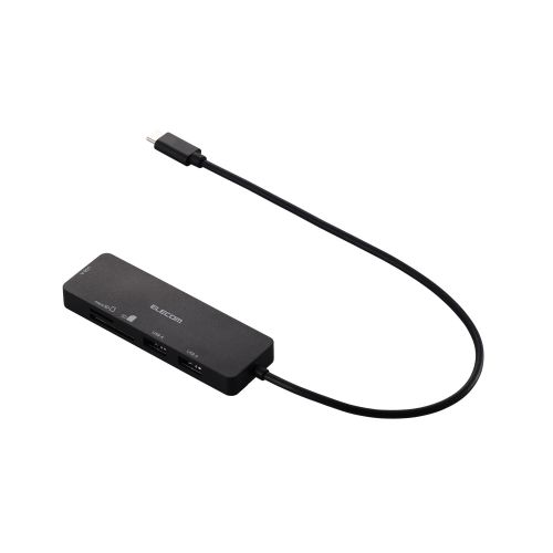 USB HUB/USB-C/バスパワー/USB-A×3/SD+microSDカードスロット/30cm/ブラック