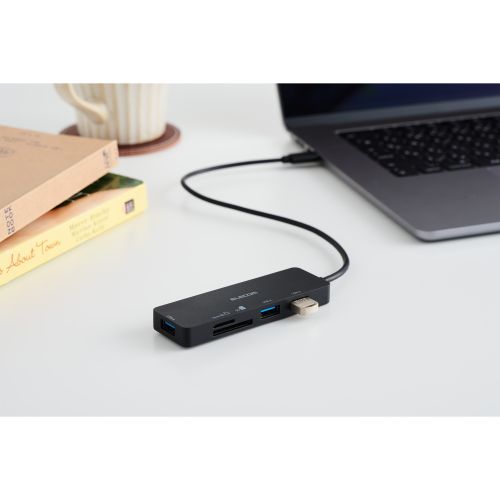 USB HUB/USB-C/バスパワー/USB-A×3/SD+microSDカードスロット/30cm/ブラック