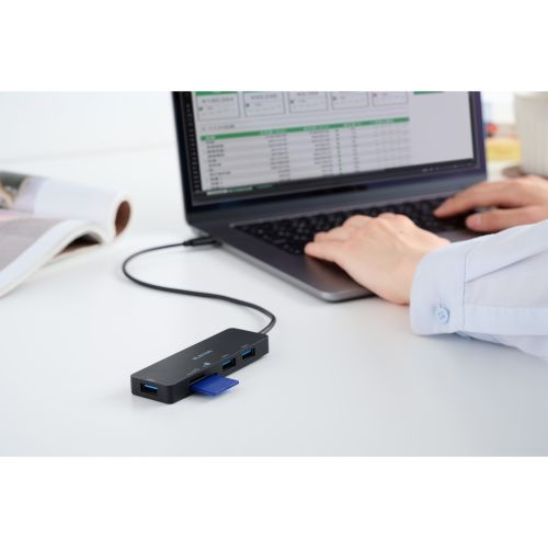 USB HUB/USB-C/バスパワー/USB-A×3/SD+microSDカードスロット/30cm/ブラック
