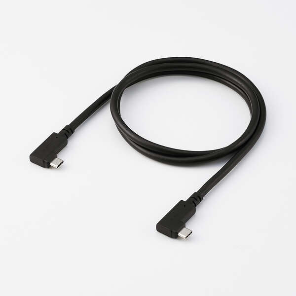 USB2.0ケーブル/C-Cタイプ/認証品/USB PD対応/最大240W/両端L字コネクタ/転送速度最大20Gbps/やわらか/1.0m/ブラック