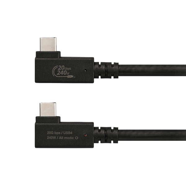 USB2.0ケーブル/C-Cタイプ/認証品/USB PD対応/最大240W/両端L字コネクタ/転送速度最大20Gbps/やわらか/1.0m/ブラック