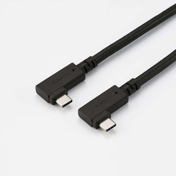 USB2.0ケーブル/C-Cタイプ/認証品/USB PD対応/最大60W/両端L字コネクタ/転送速度最大20Gbps/やわらか/1.0m/ブラック