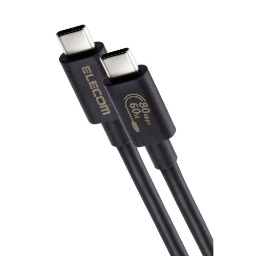 USB4ケーブル/C-Cタイプ/認証品/USB Power Delivery対応/60W/80Gbps/1.0m/ブラック