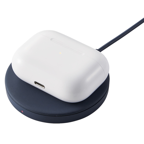 ワイヤレス充電器/マグネット内蔵/5W/卓上/ケーブル一体/1m/ネイビー